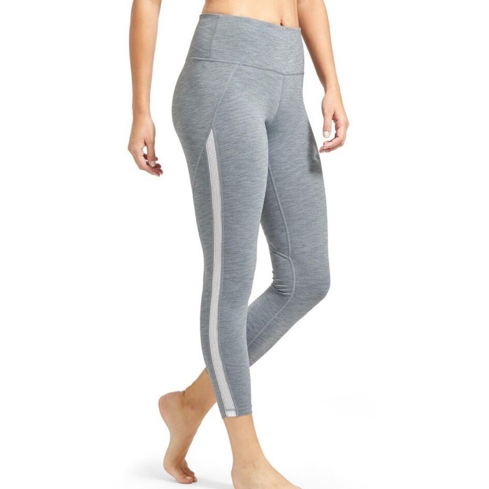 Athleta High Rise Chaturanga Leggings Heathered Grey White Side Stripe Size M